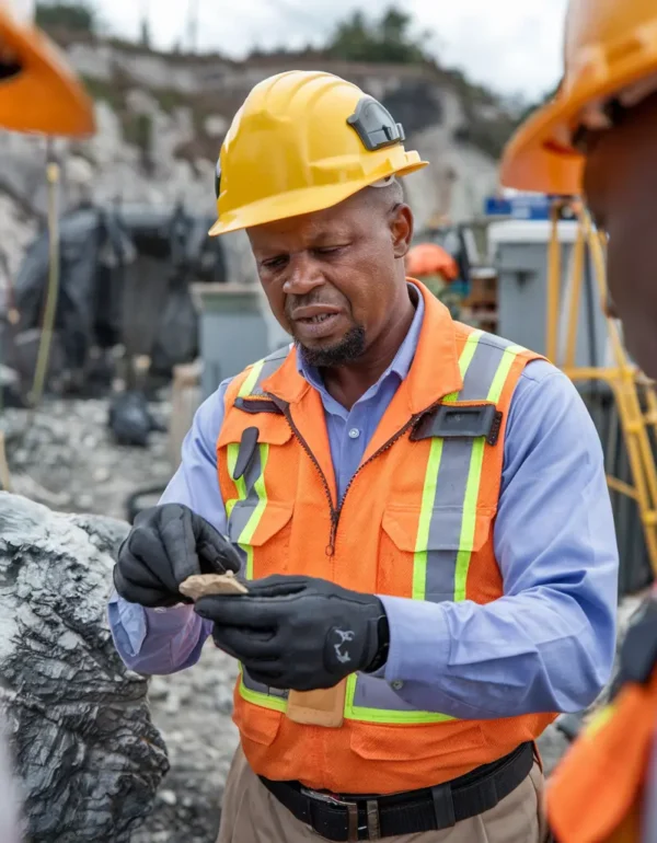 Dr. Emmanuel Nwachukwu, Chief Geologist at Zedvest Fort Limited, conducting mineral analysis