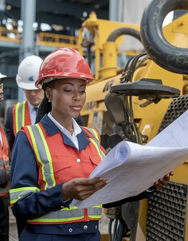 Engineer Fatima Ibrahim, Head of Engineering at Zedvest Fort Limited, reviewing mining plans