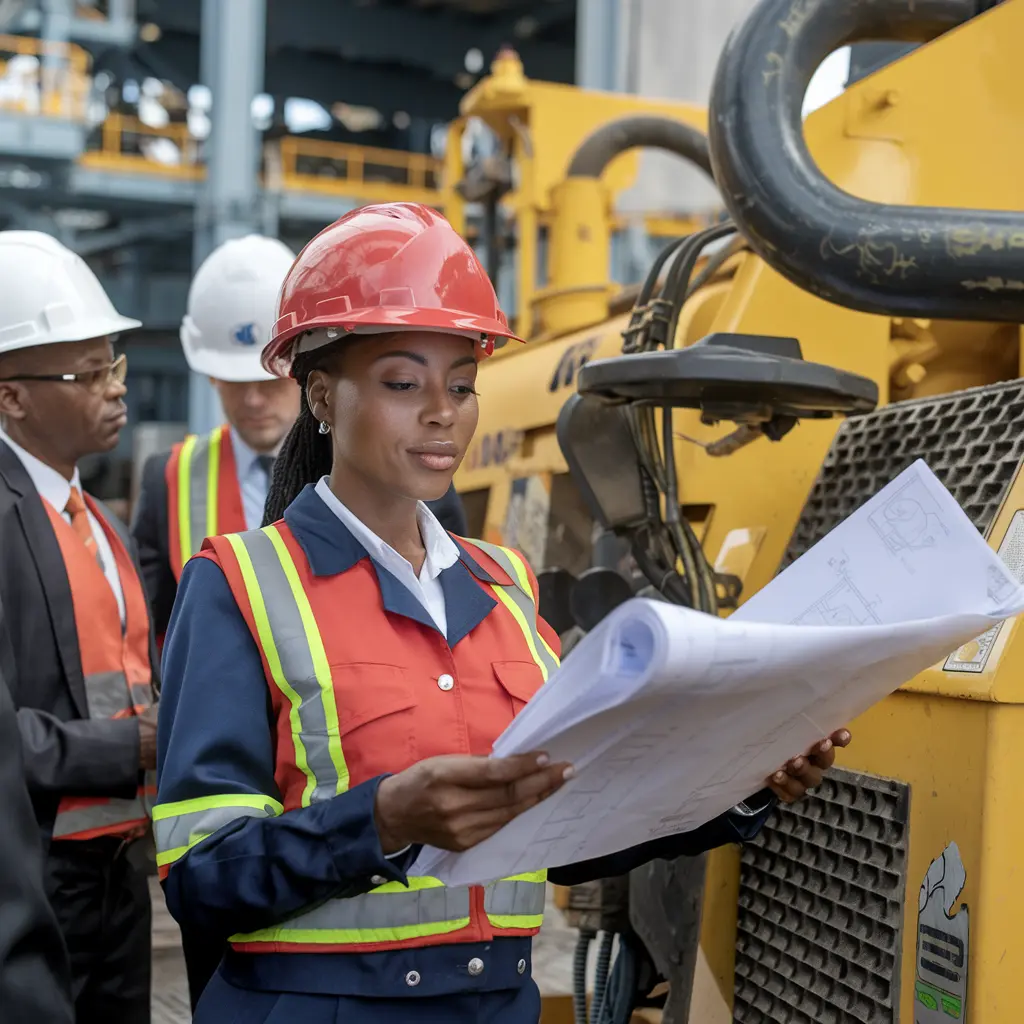 Engineer Fatima Ibrahim, Head of Engineering at Zedvest Fort Limited, reviewing mining plans