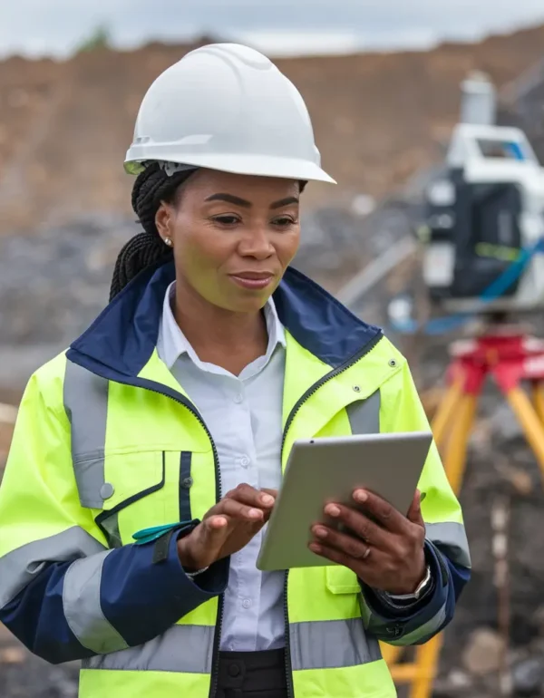 Dr. Sarah Okonkwo, Technical Director at Zedvest Fort Limited, reviewing mining operations