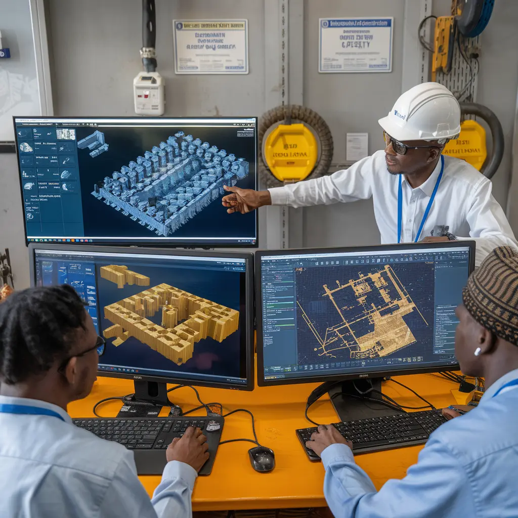 Mining engineers using 3D modeling software for mine design and planning at Zedvest Fort